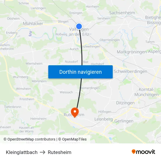 Kleinglattbach to Rutesheim map