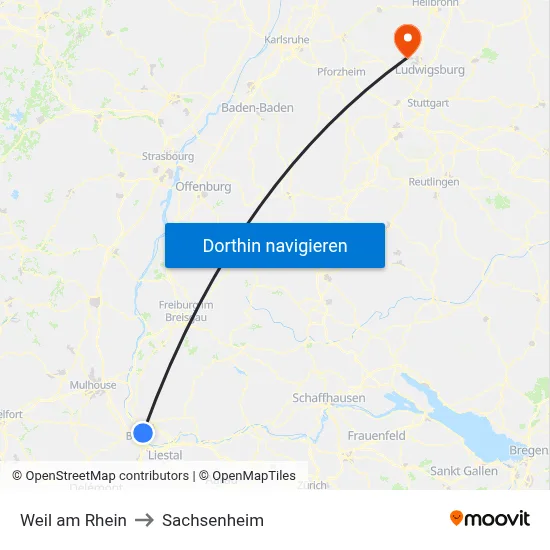 Weil am Rhein to Sachsenheim map