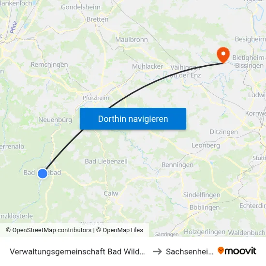 Verwaltungsgemeinschaft Bad Wildbad to Sachsenheim map