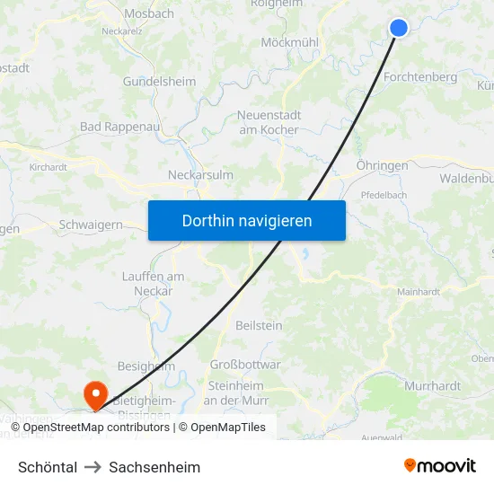 Schöntal to Sachsenheim map
