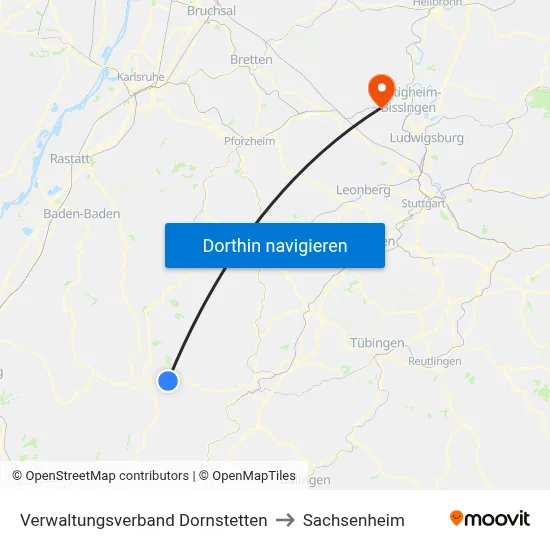 Verwaltungsverband Dornstetten to Sachsenheim map