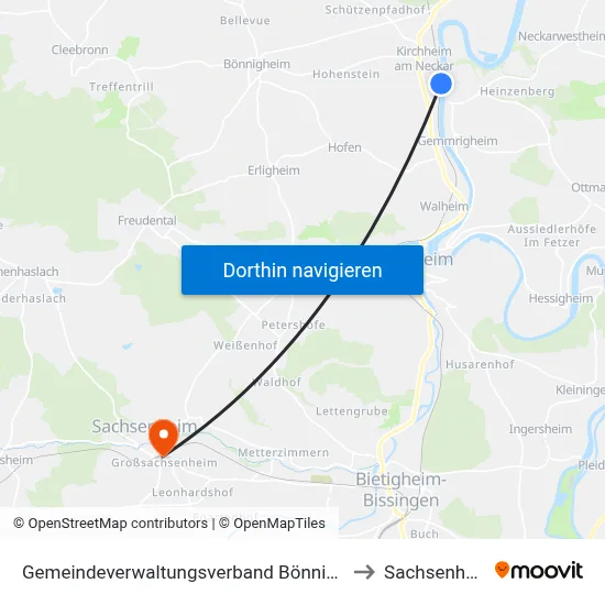 Gemeindeverwaltungsverband Bönnigheim to Sachsenheim map