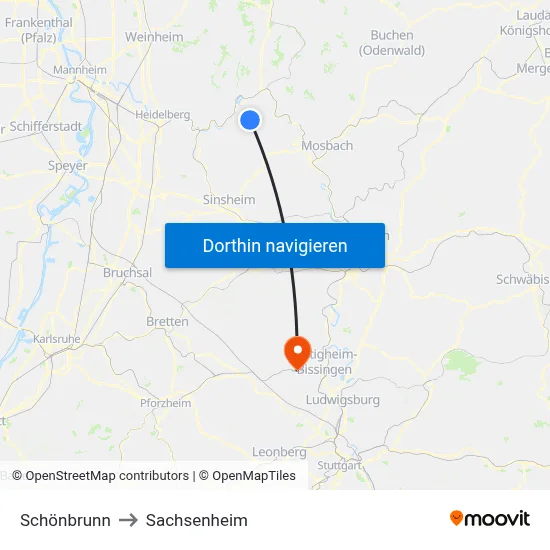 Schönbrunn to Sachsenheim map