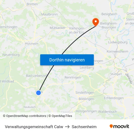 Verwaltungsgemeinschaft Calw to Sachsenheim map