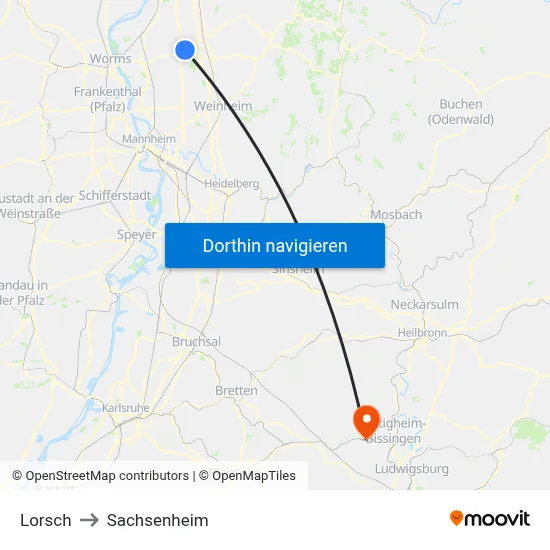 Lorsch to Sachsenheim map
