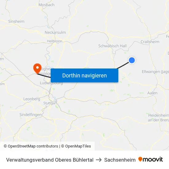 Verwaltungsverband Oberes Bühlertal to Sachsenheim map