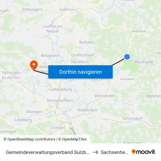 Gemeindeverwaltungsverband Sulzbach to Sachsenheim map