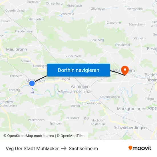 Vvg Der Stadt Mühlacker to Sachsenheim map