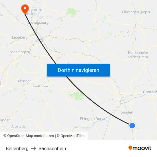 Bellenberg to Sachsenheim map