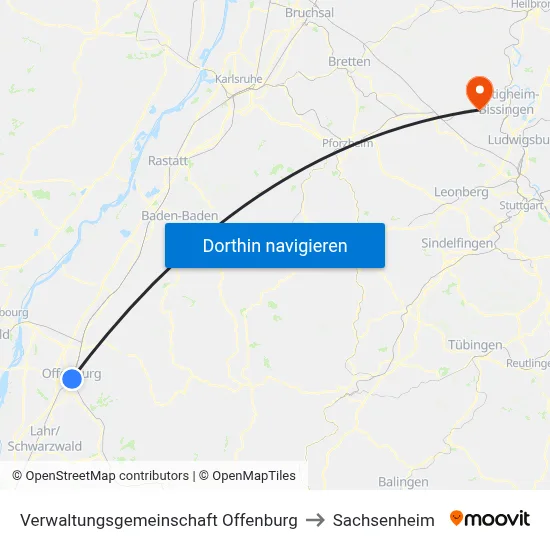Verwaltungsgemeinschaft Offenburg to Sachsenheim map