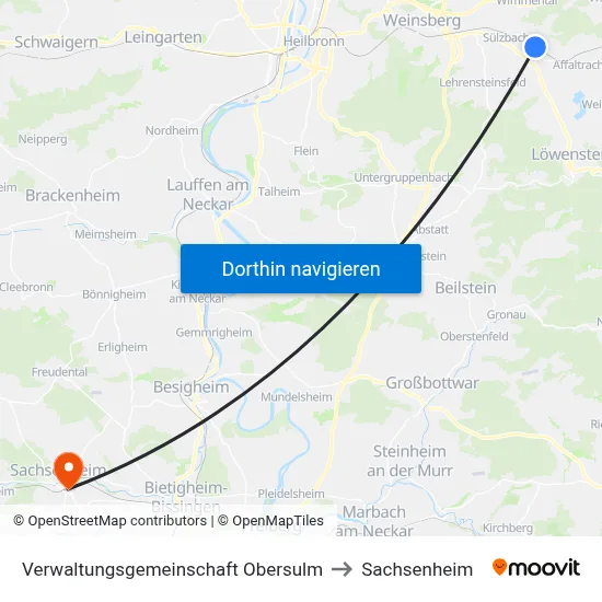 Verwaltungsgemeinschaft Obersulm to Sachsenheim map