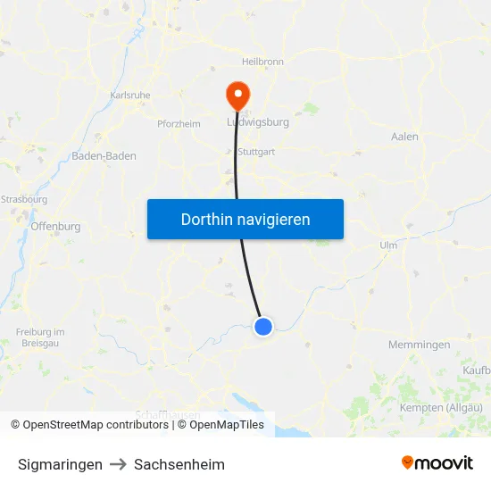 Sigmaringen to Sachsenheim map