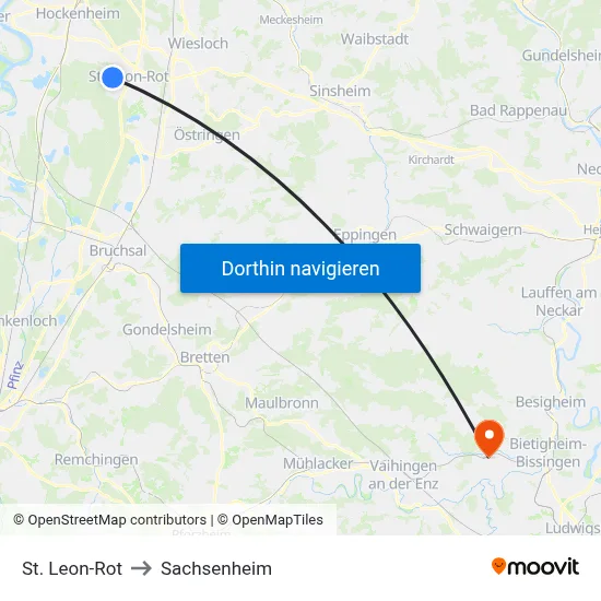St. Leon-Rot to Sachsenheim map