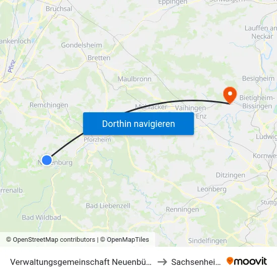 Verwaltungsgemeinschaft Neuenbürg to Sachsenheim map