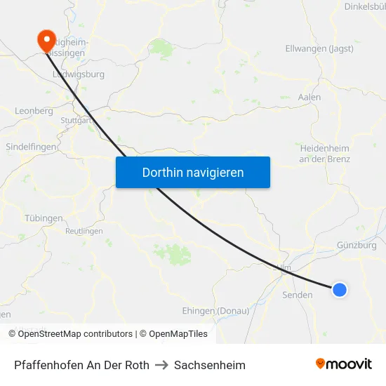 Pfaffenhofen An Der Roth to Sachsenheim map