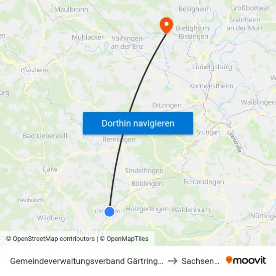 Gemeindeverwaltungsverband Gärtringen/Ehningen to Sachsenheim map