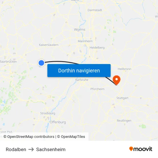 Rodalben to Sachsenheim map
