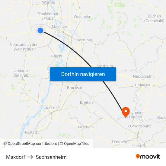 Maxdorf to Sachsenheim map