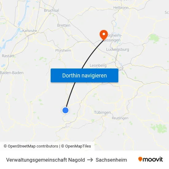 Verwaltungsgemeinschaft Nagold to Sachsenheim map