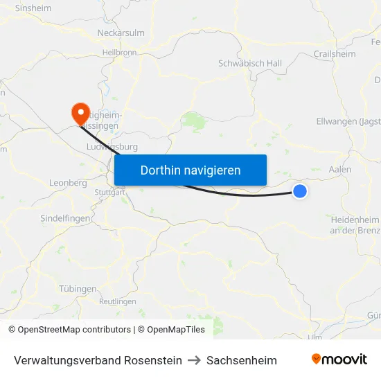 Verwaltungsverband Rosenstein to Sachsenheim map