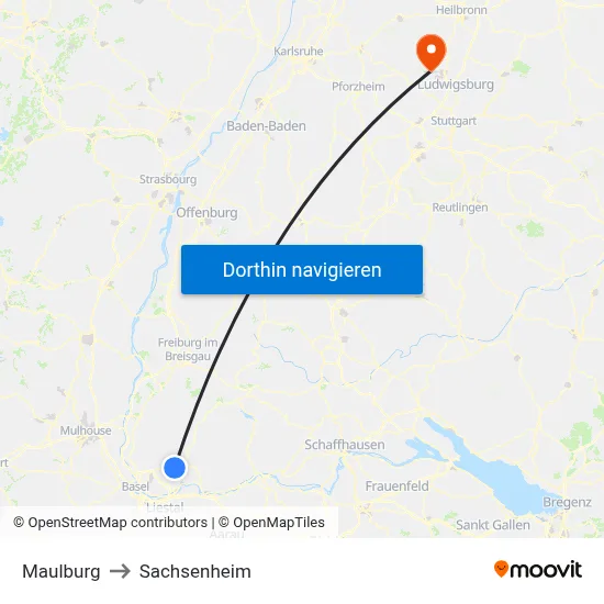 Maulburg to Sachsenheim map