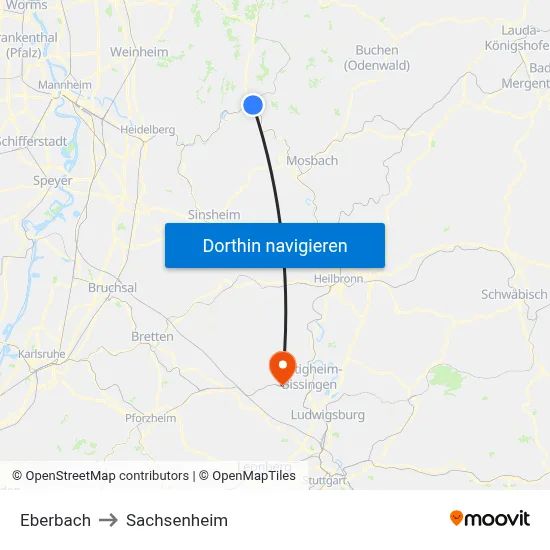 Eberbach to Sachsenheim map