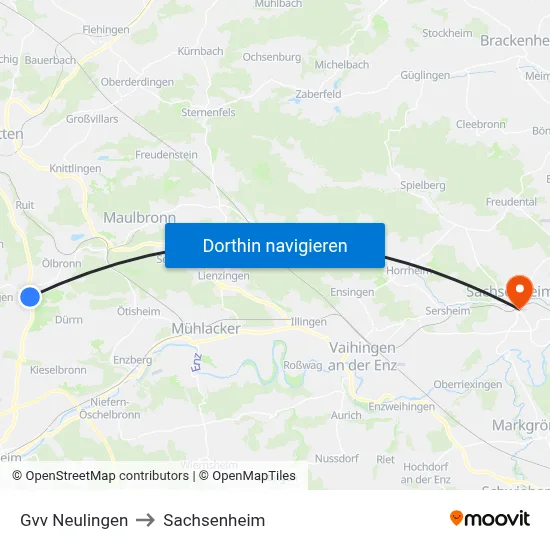 Gvv Neulingen to Sachsenheim map