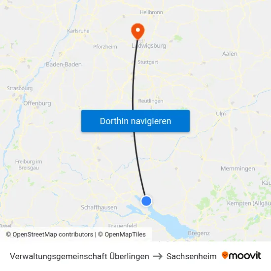 Verwaltungsgemeinschaft Überlingen to Sachsenheim map