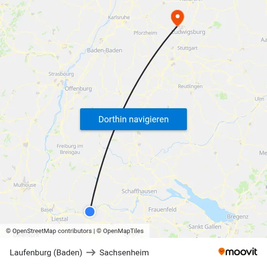 Laufenburg (Baden) to Sachsenheim map