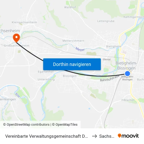 Vereinbarte Verwaltungsgemeinschaft Der Stadt Bietigheim-Bissingen to Sachsenheim map