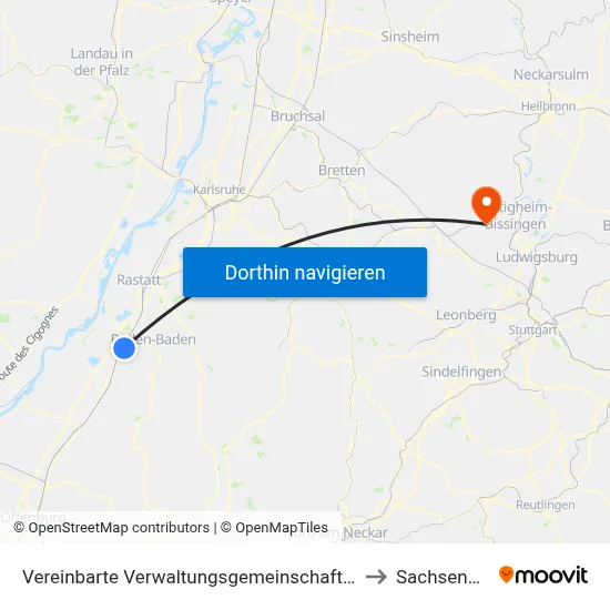 Vereinbarte Verwaltungsgemeinschaft Sinzheim to Sachsenheim map