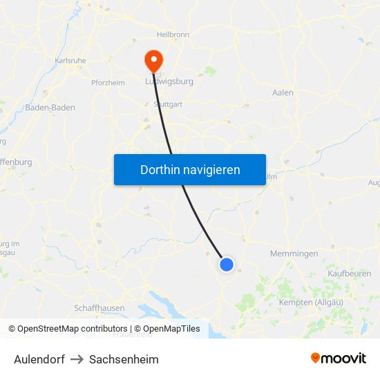 Aulendorf to Sachsenheim map