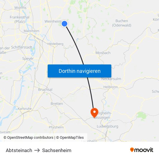 Abtsteinach to Sachsenheim map