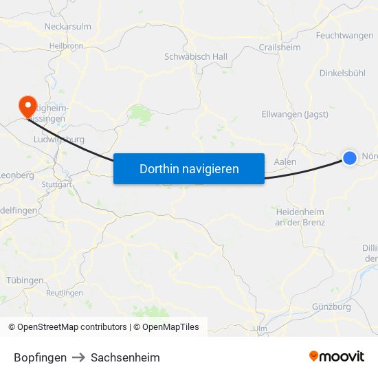 Bopfingen to Sachsenheim map