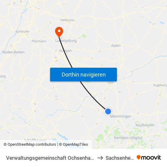 Verwaltungsgemeinschaft Ochsenhausen to Sachsenheim map