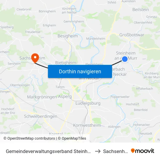 Gemeindeverwaltungsverband Steinheim-Murr to Sachsenheim map