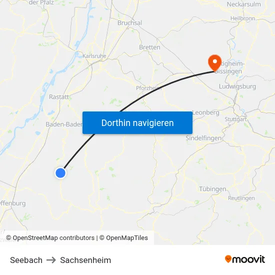 Seebach to Sachsenheim map