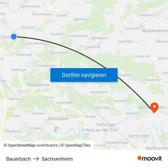 Bauerbach to Sachsenheim map