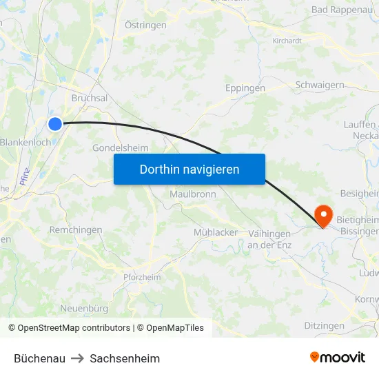 Büchenau to Sachsenheim map
