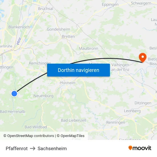 Pfaffenrot to Sachsenheim map