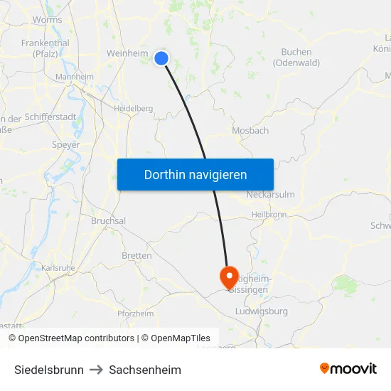 Siedelsbrunn to Sachsenheim map