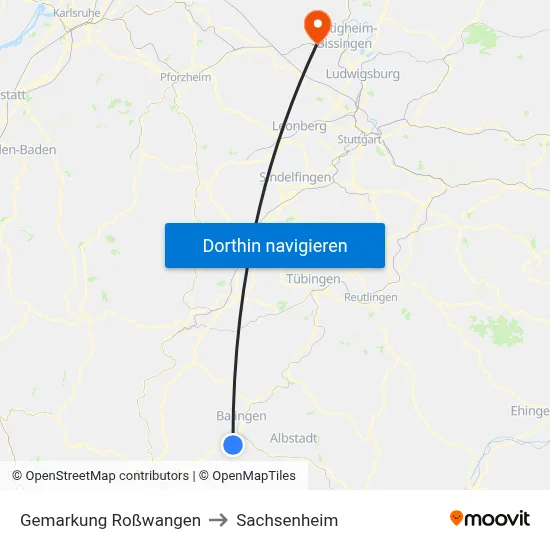 Gemarkung Roßwangen to Sachsenheim map