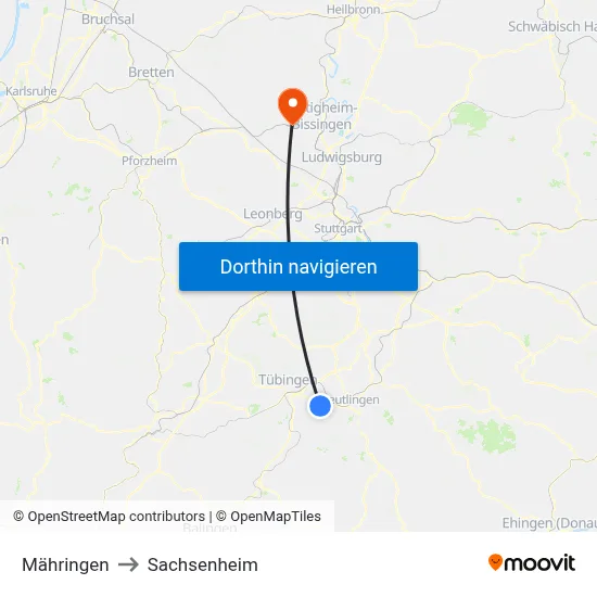 Mähringen to Sachsenheim map