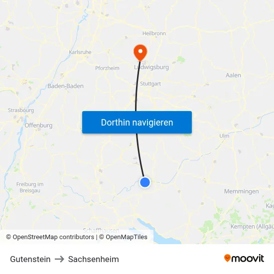 Gutenstein to Sachsenheim map