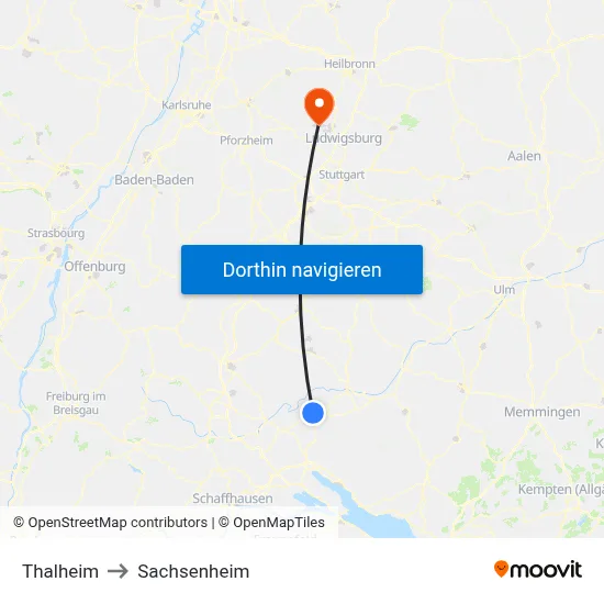 Thalheim to Sachsenheim map