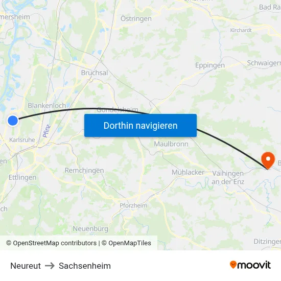 Neureut to Sachsenheim map