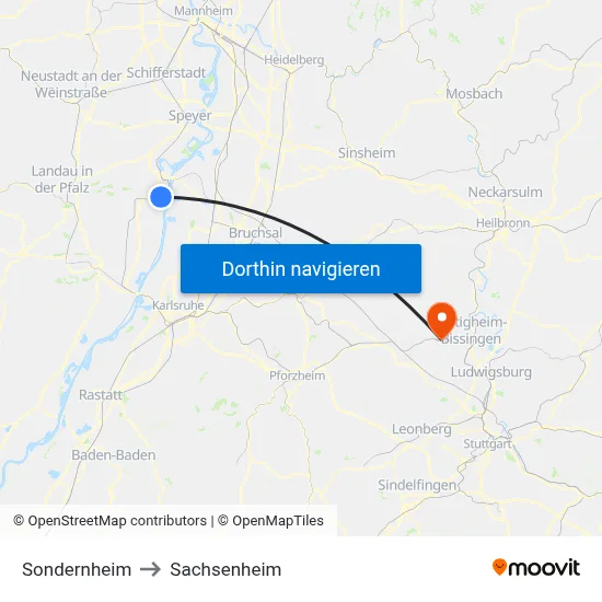 Sondernheim to Sachsenheim map