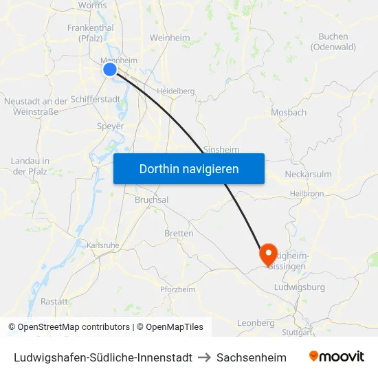 Ludwigshafen-Südliche-Innenstadt to Sachsenheim map