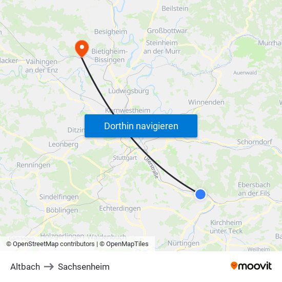 Altbach to Sachsenheim map