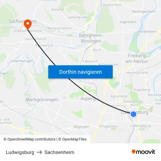 Ludwigsburg to Sachsenheim map